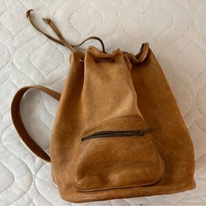 Tan vintage Leather drawstring bag